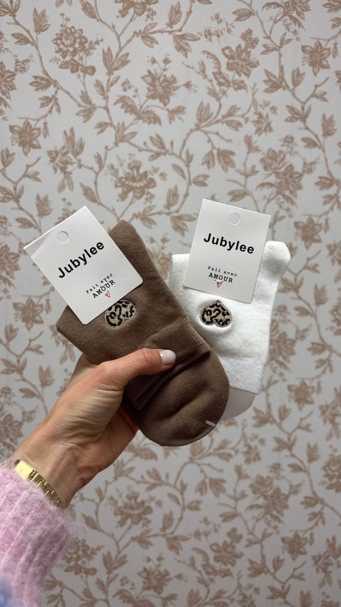 Chaussettes Brodées - Coeur LÉO Marron