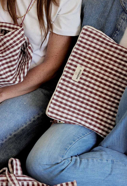 Pochette d'ordinateur à motifs vichy rouge